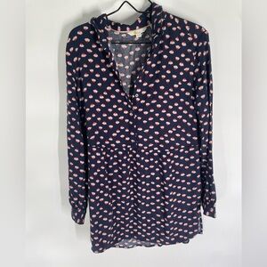 Boden Navy Blouse with Pink  Pattern
